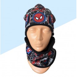 Zimný šedý komplet Spiderman - čiapka s nákrčníkom