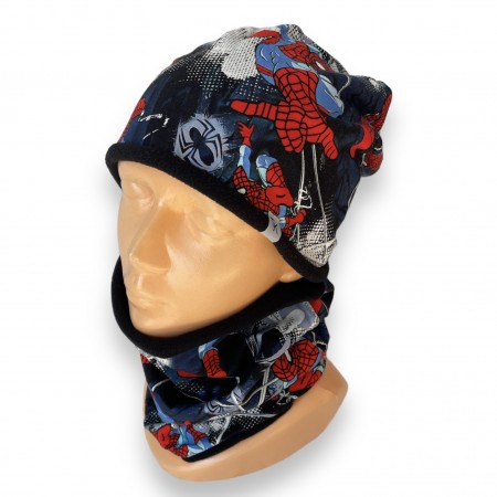 Zimný modrý komplet Spiderman - čiapka s nákrčníkom