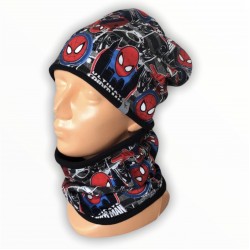 Zimný šedý komplet Spiderman - čiapka s nákrčníkom
