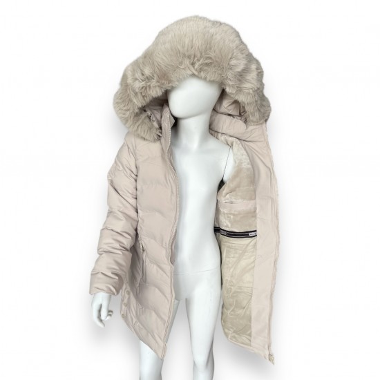 Zimná predĺžená dievčenská bunda - béžová 