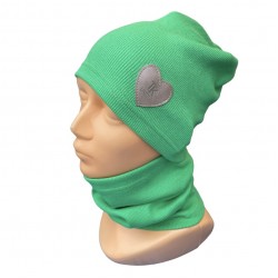Prechodný zelený komplet - čiapka s nákrčníkom