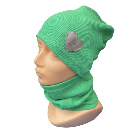 Prechodný zelený komplet - čiapka s nákrčníkom