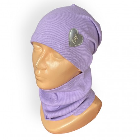 Prechodný fialový komplet - čiapka s nákrčníkom