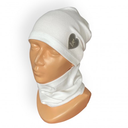 Prechodný biely komplet - čiapka s nákrčníkom