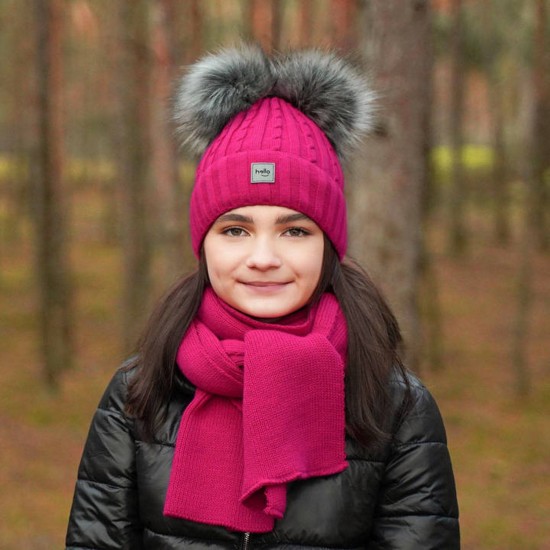 Zimný dievčenský komplet s dvoma brmbolcami Kika - fialový