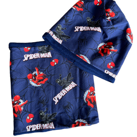 Zimný tmavo-modrý komplet Spiderman - čiapka s nákrčníkom