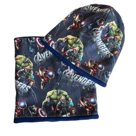 Zimný komplet tmavo - modrý Avengers - čiapka s nákrčníkom 
